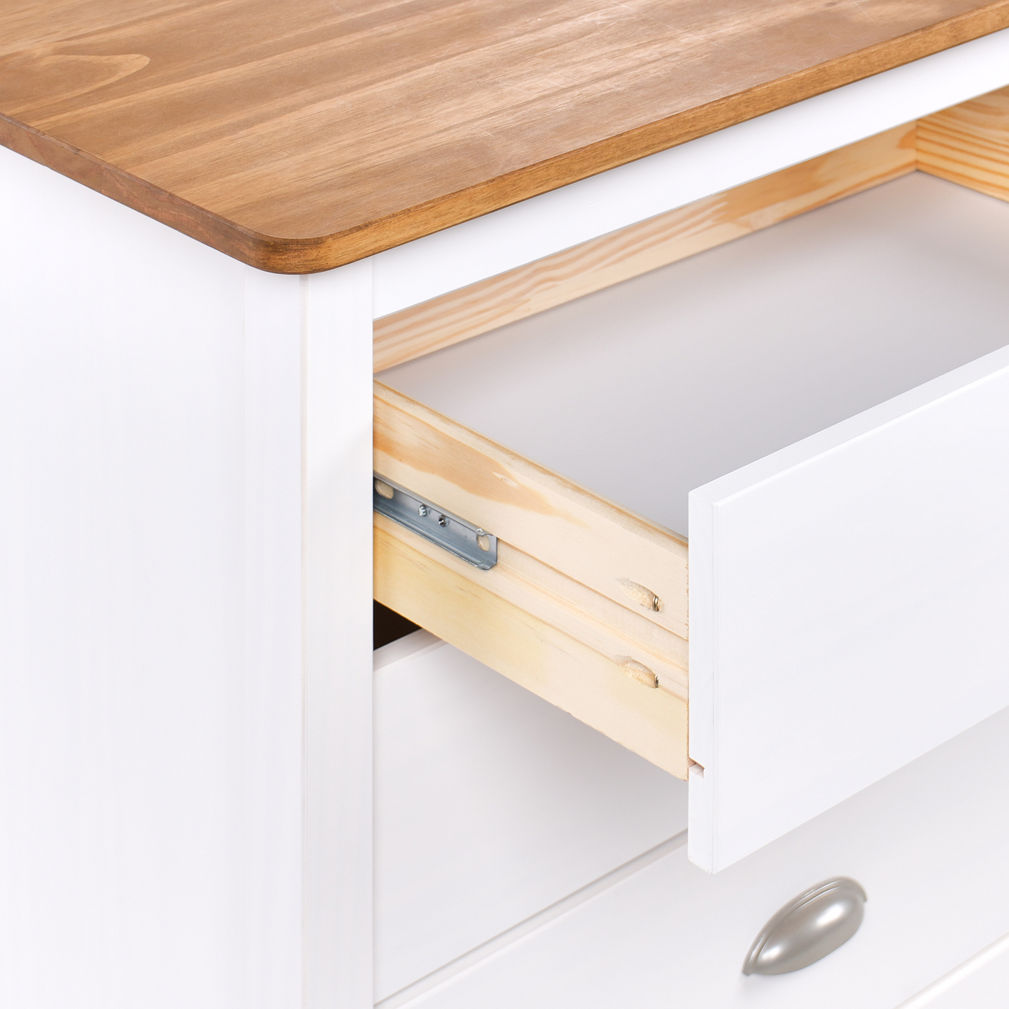 Sideboard White 2 Door 4 Drawer Natural Wood Top