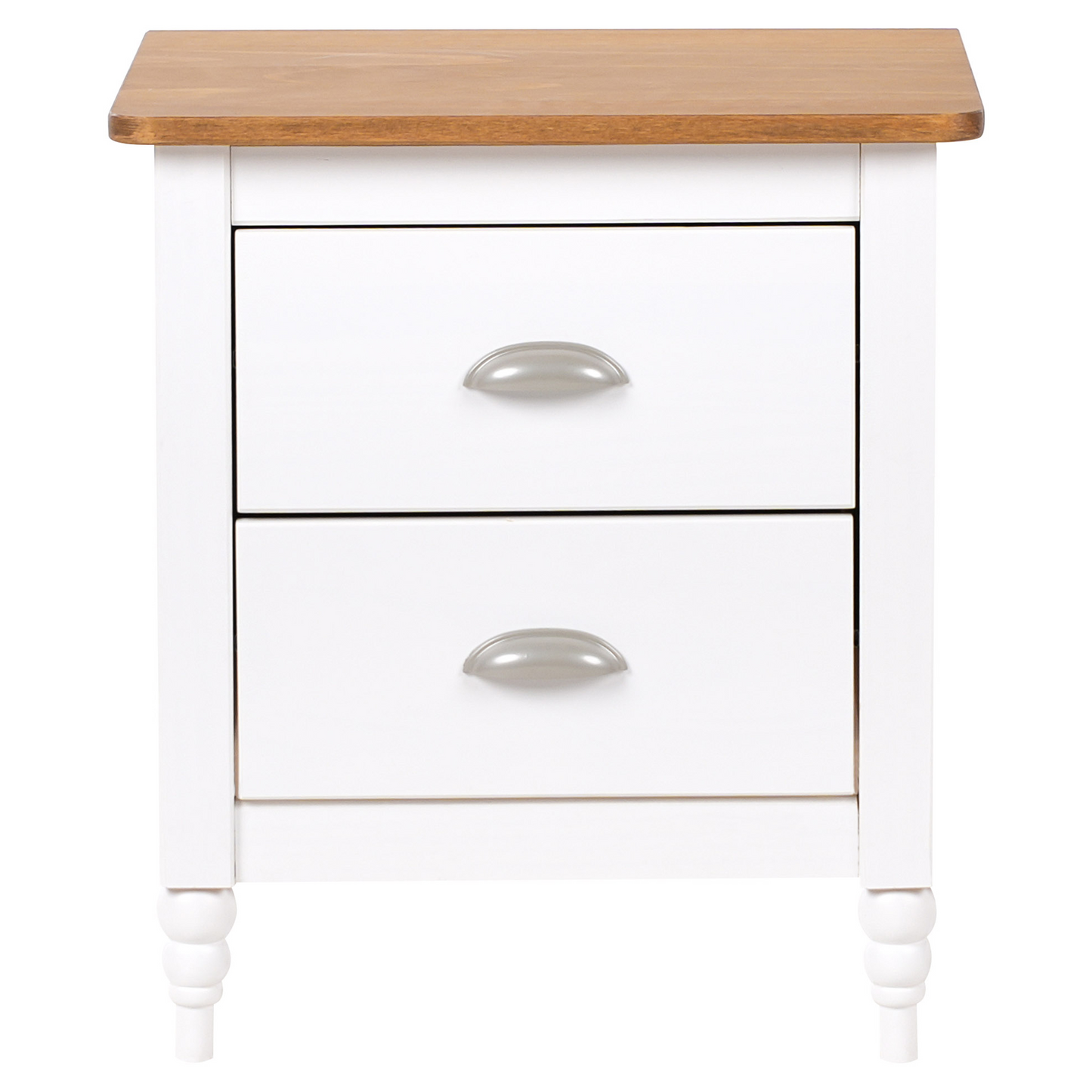Bedside Table Nightstand White and Light Wood 2 Drawers Retro