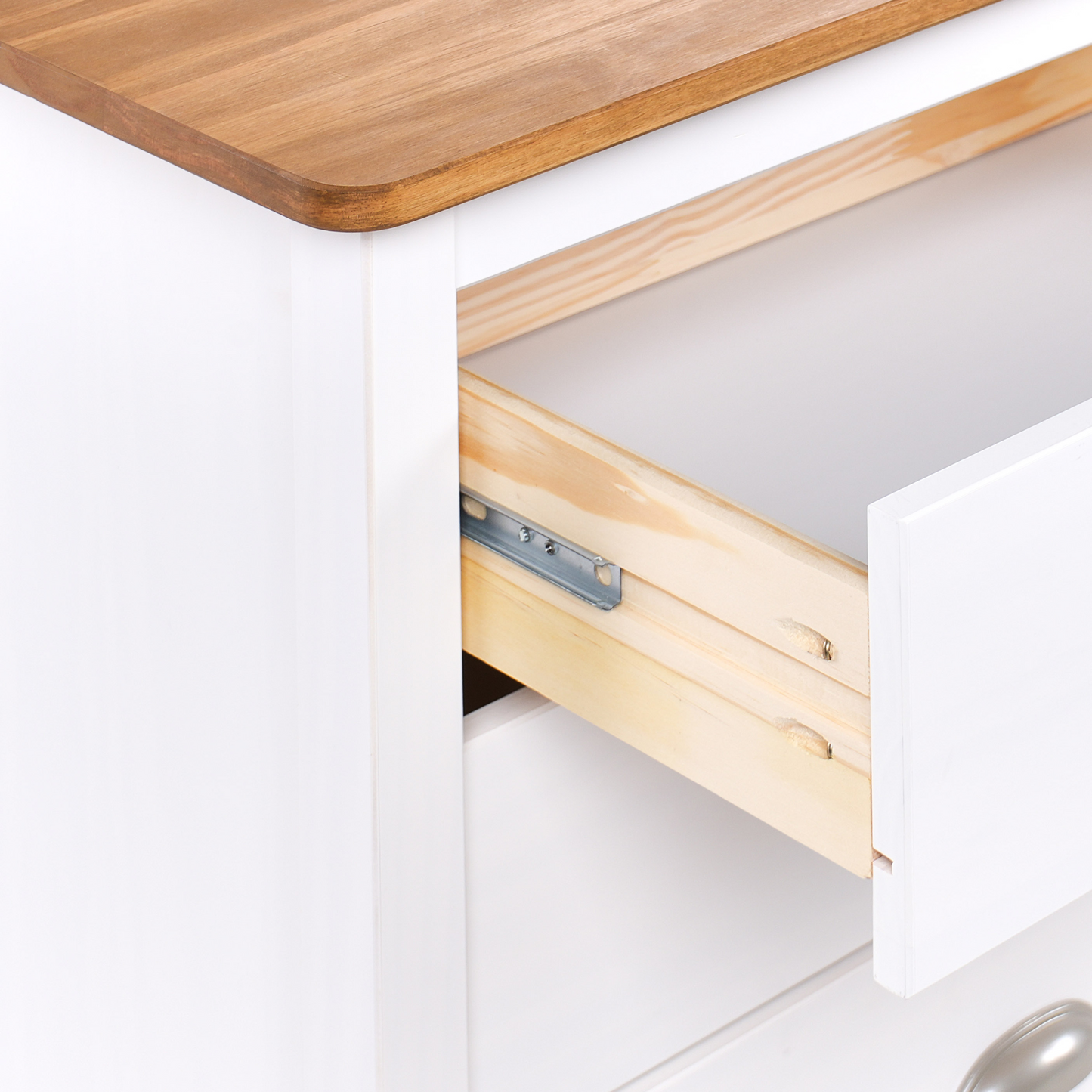 Bedside Table Nightstand White and Light Wood 2 Drawers Retro
