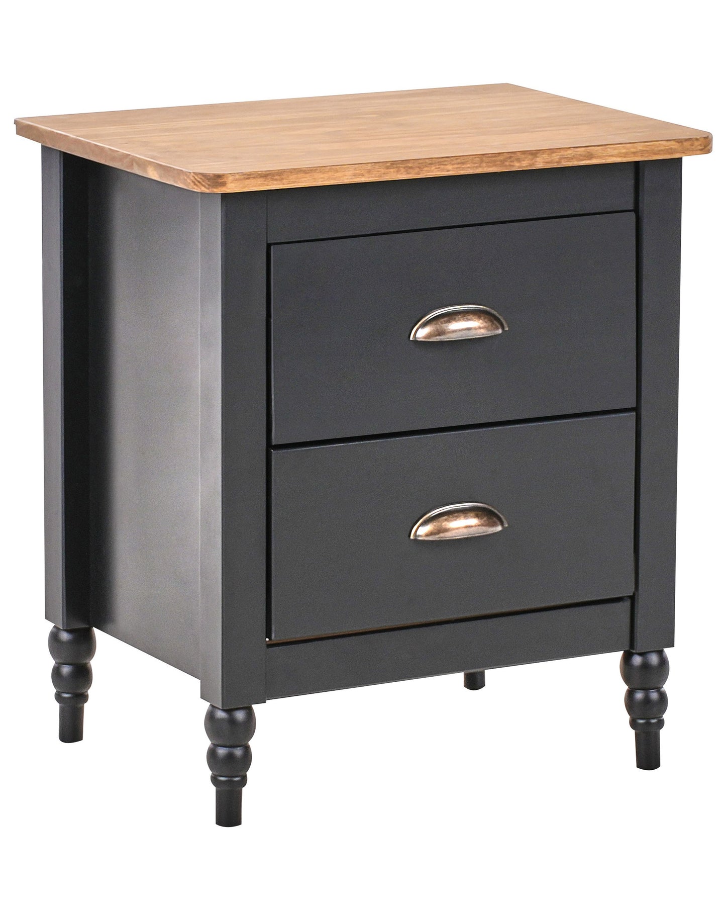 Bedside Table Nightstand With 2 Drawers In Black And Brown Retro Pine Wood Vintage Farmhouse Style