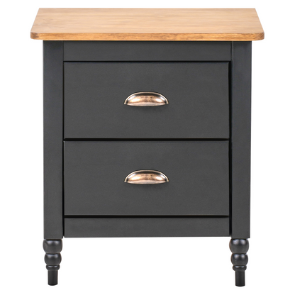 Bedside Table Nightstand With 2 Drawers In Black And Brown Retro Pine Wood Vintage Farmhouse Style