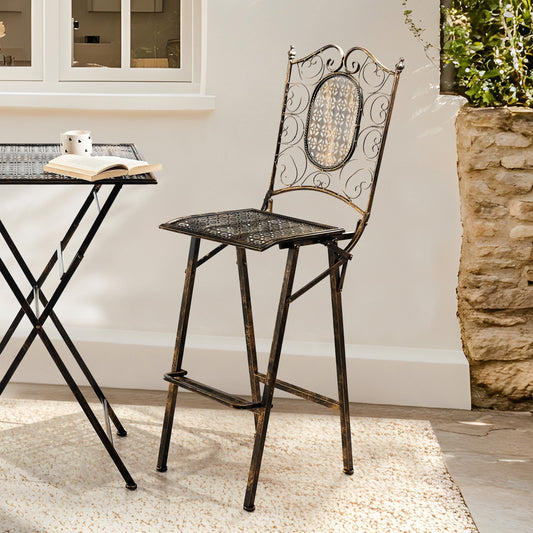 Garden Bar Chairs 2 Pack Black Foldable Distressed Metal