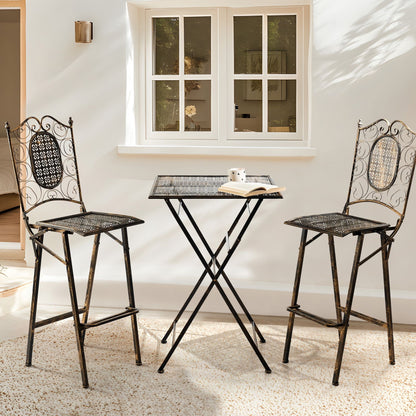 Heritage Iron Garden Bar Set Foldable Black Two Chairs UV Resistant