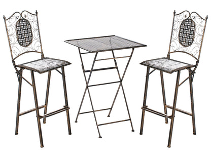 Heritage Iron Garden Bar Set Foldable Black Two Chairs UV Resistant