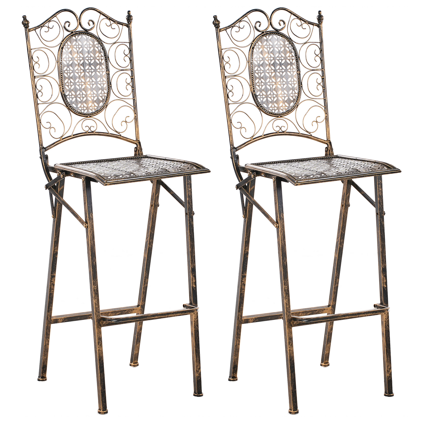 Heritage Iron Garden Bar Set Foldable Black Two Chairs UV Resistant