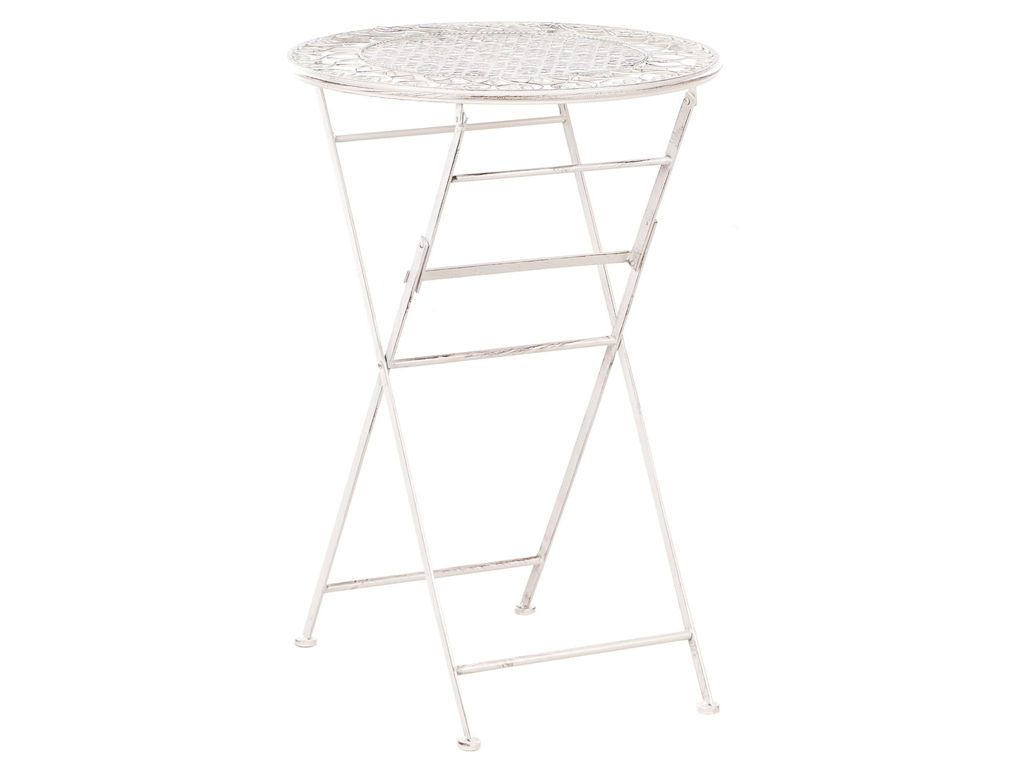 Garden Bar Table Beige Iron Foldable Round For 2 Outdoor