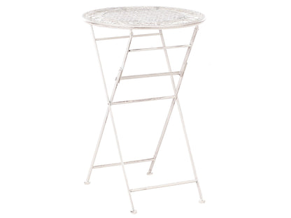 Garden Bar Table Beige Iron Foldable Round For 2 Outdoor