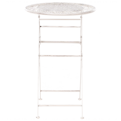 Garden Bar Table Beige Iron Foldable Round For 2 Outdoor