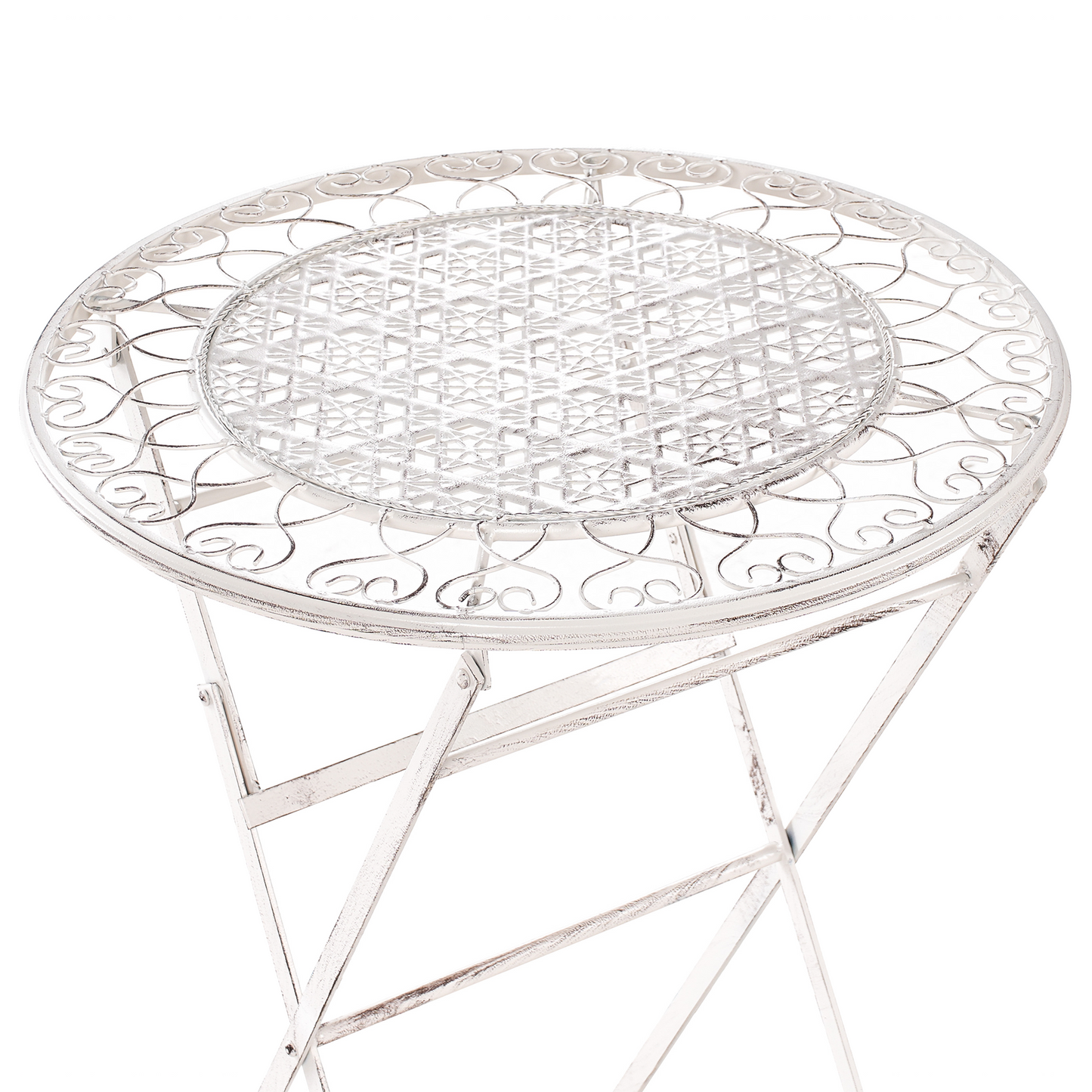 Garden Bar Table Beige Iron Foldable Round For 2 Outdoor