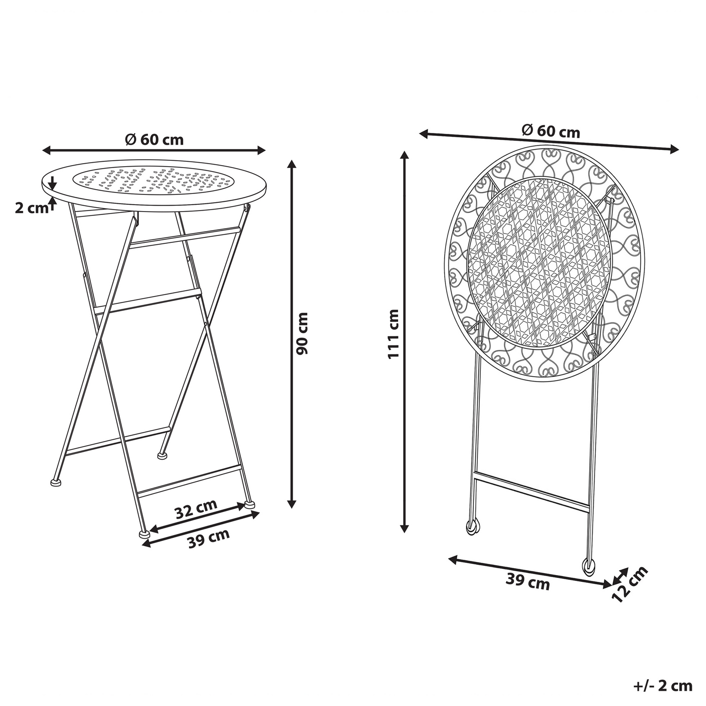 Garden Bar Table Beige Iron Foldable Round For 2 Outdoor