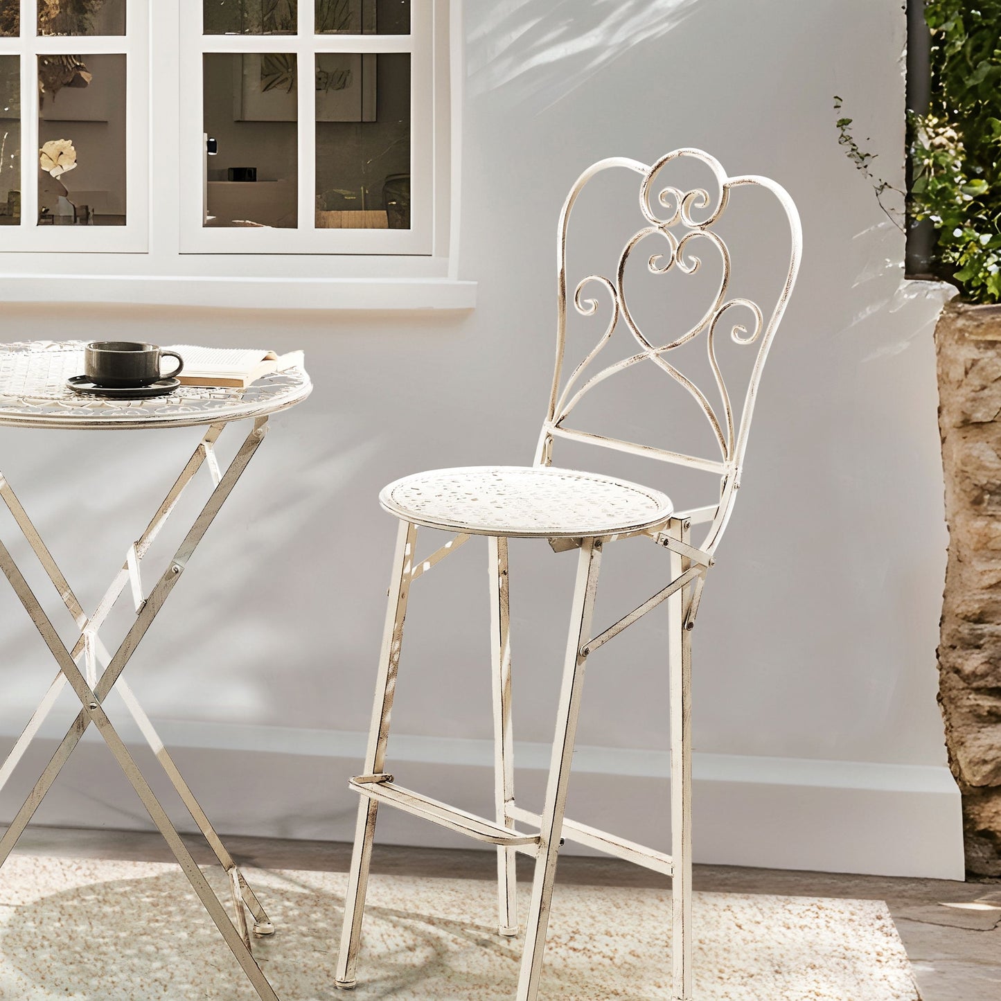 Provencal Home Garden Bar Chairs Set Of 2 Light Beige Foldable Iron