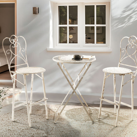 Provence Bar Set Light Beige Iron Foldable 2 Chairs
