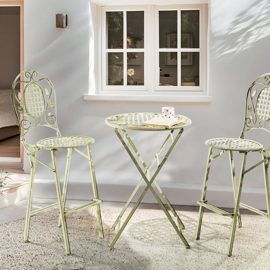 Provencal Garden Iron Foldable Distressed Metal Bar Table for 2 Outdoor Light Green French Retro Style
