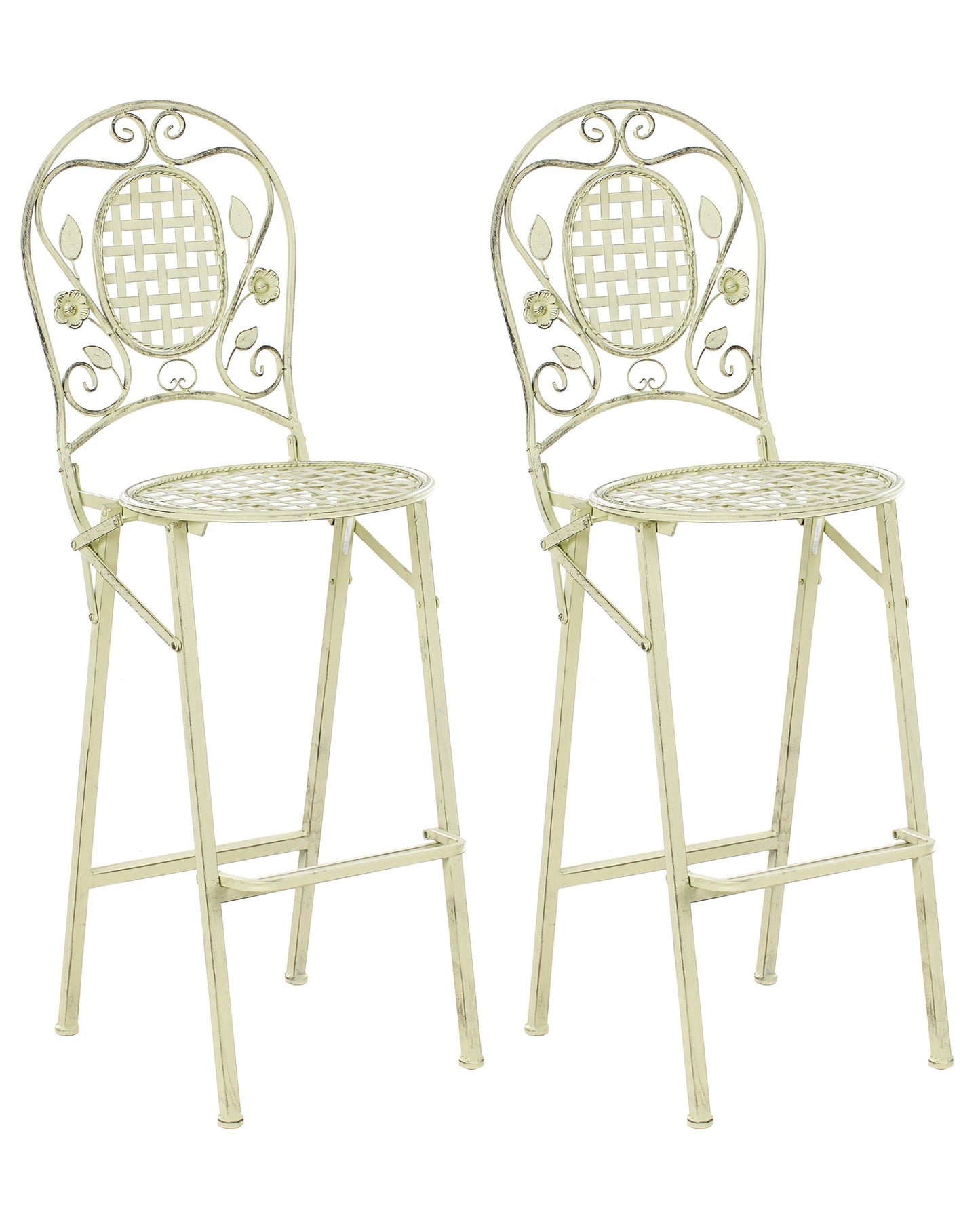 Garden Bard Set of 2 French Retro Style Green Iron Foldable Garden Chairs Distressed Outdoor UV Resistant