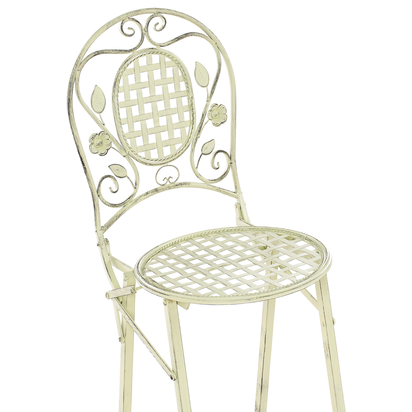 Garden Bard Set of 2 French Retro Style Green Iron Foldable Garden Chairs Distressed Outdoor UV Resistant