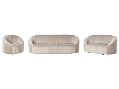 Home Premium 6 Seater Velvet Sofa Set Beige Contemporary Retro Tufted Low Back