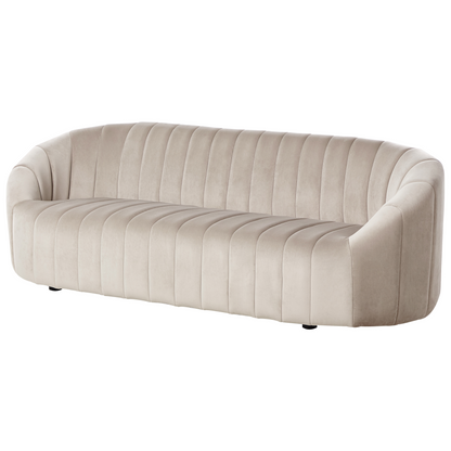Home Premium 6 Seater Velvet Sofa Set Beige Contemporary Retro Tufted Low Back