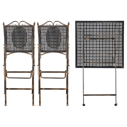 Heritage Iron Garden Bar Set Foldable Black Two Chairs UV Resistant