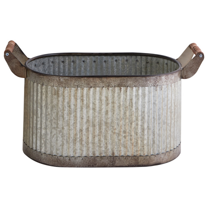 Plant Pots Set Of 2 Grey Distressed Iron With Wooden Handles