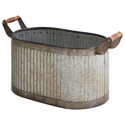 Plant Pots Set Of 2 Grey Distressed Iron With Wooden Handles
