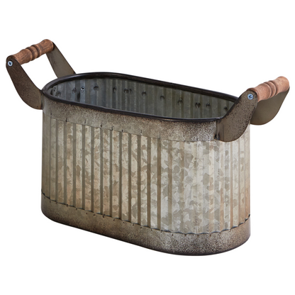 Plant Pots Set Of 2 Grey Distressed Iron With Wooden Handles