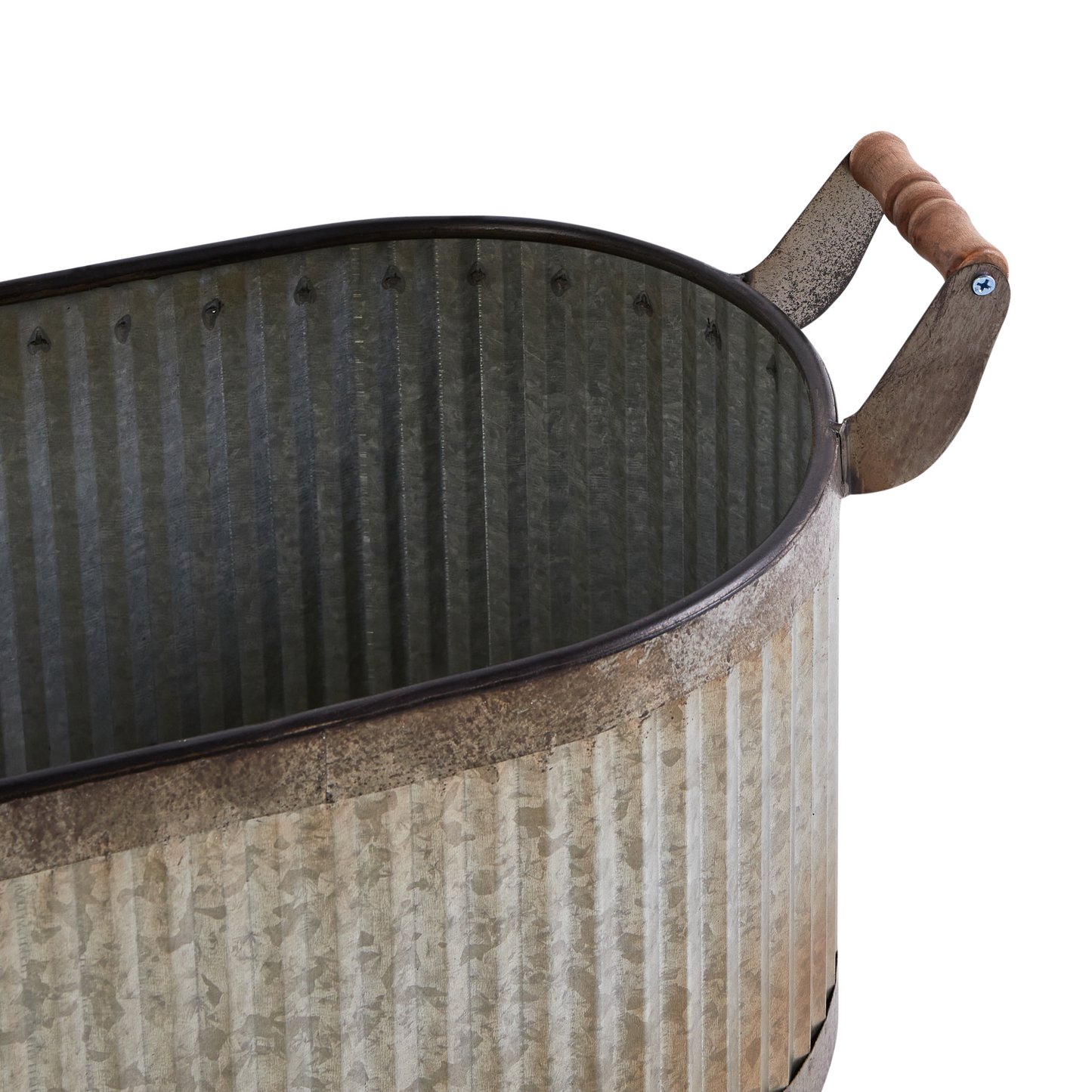 Plant Pots Set Of 2 Grey Distressed Iron With Wooden Handles