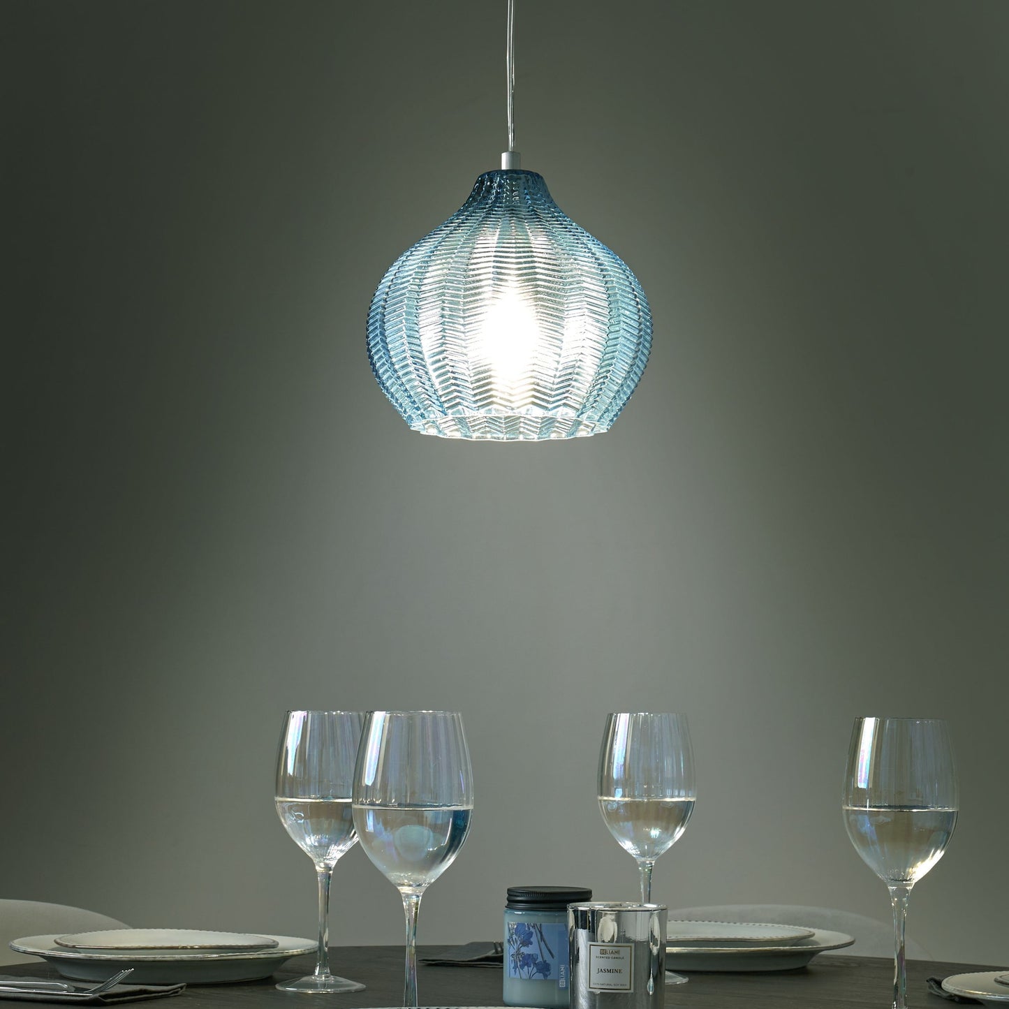 Pendant Lamp Blue Glass Bell Shade Retro Hanging Light