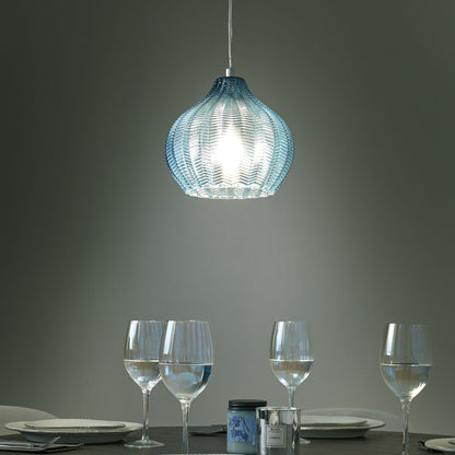Pendant Lamp Blue Glass Bell Shade Retro Hanging Light