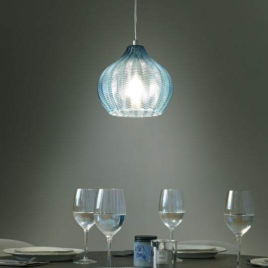 Pendant Lamp Blue Glass Bell Shade Retro Hanging Light