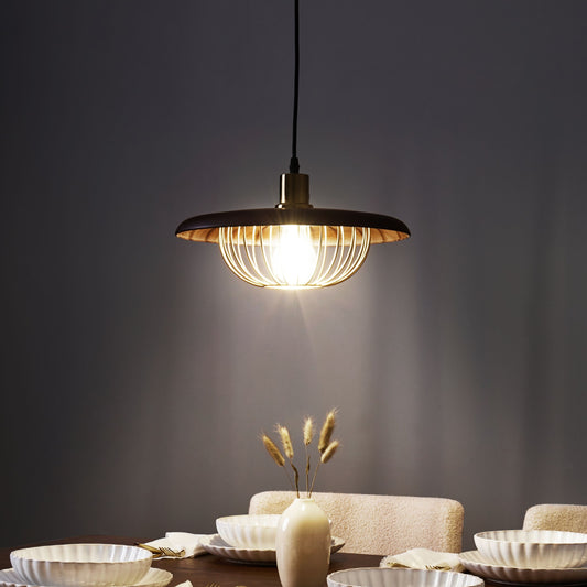 Pendant Lamp Gold Brown Industrial Open Cage