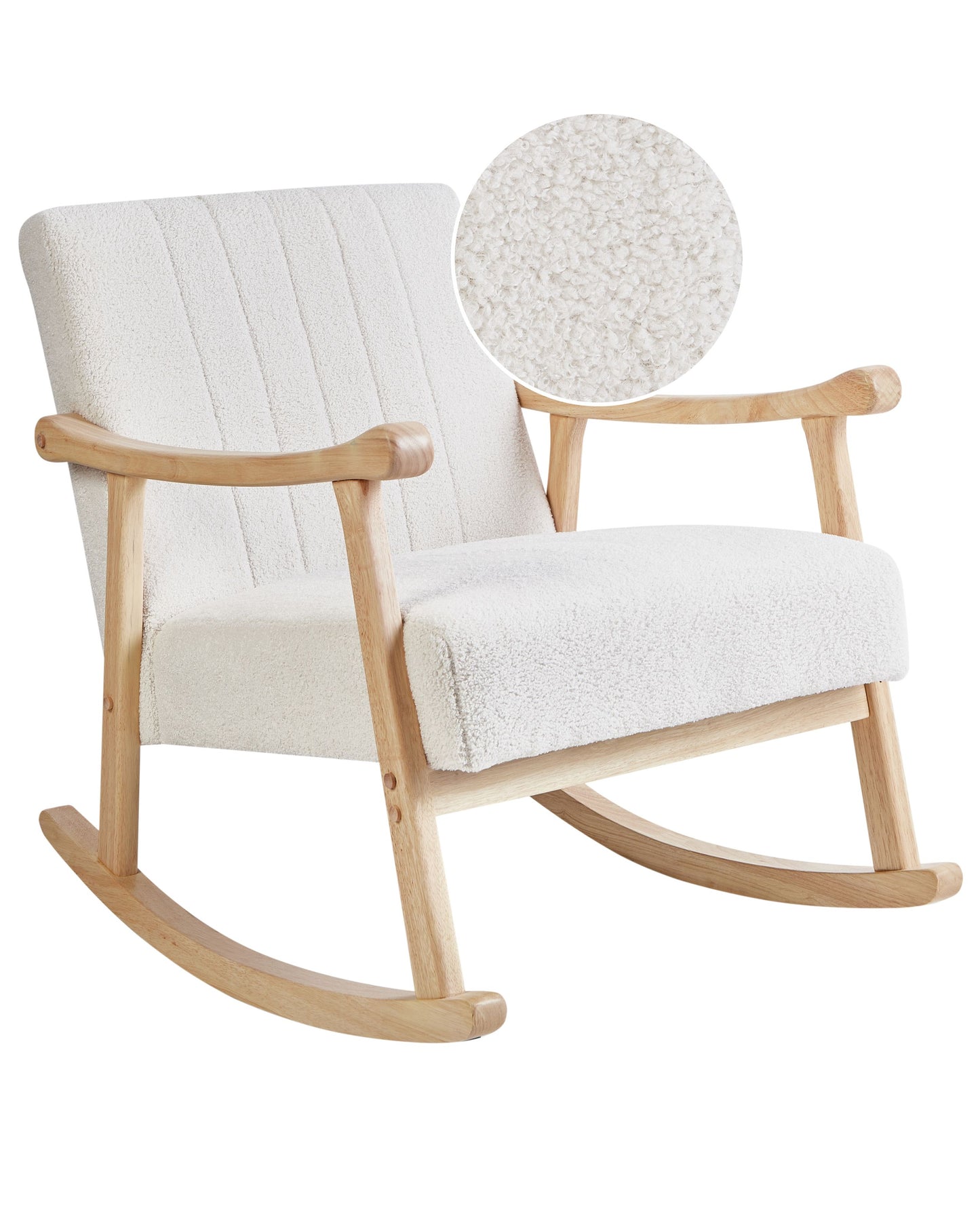 Rocking Armchair Off-White Boucle Rubberwood Legs