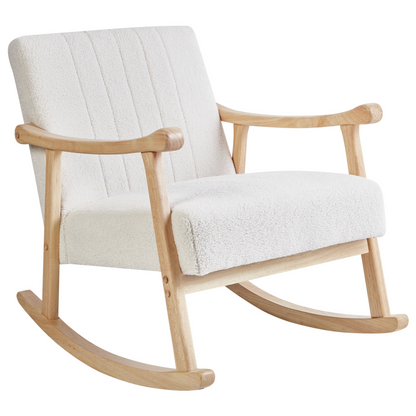 Rocking Armchair Off-White Boucle Rubberwood Legs