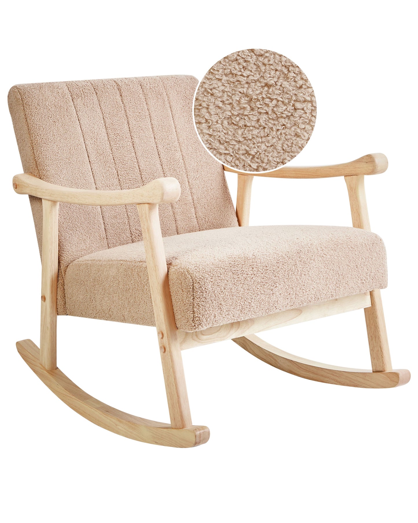 Haven Home Rocking Armchair Beige Boucle Upholstery With Armrests Rubberwood Legs