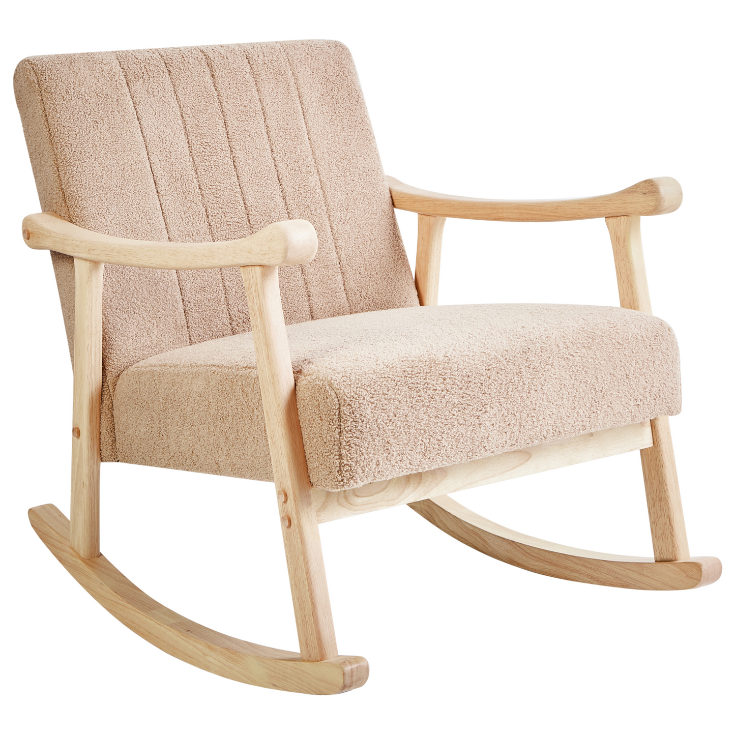 Haven Home Rocking Armchair Beige Boucle Upholstery With Armrests Rubberwood Legs