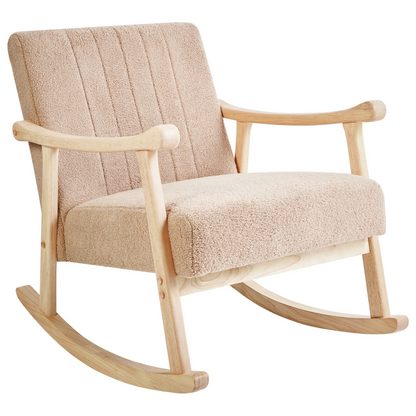 Haven Home Rocking Armchair Beige Boucle Upholstery With Armrests Rubberwood Legs