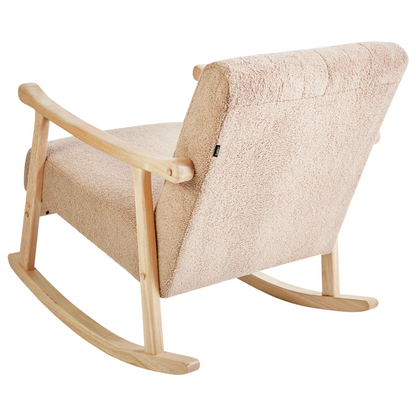 Haven Home Rocking Armchair Beige Boucle Upholstery With Armrests Rubberwood Legs