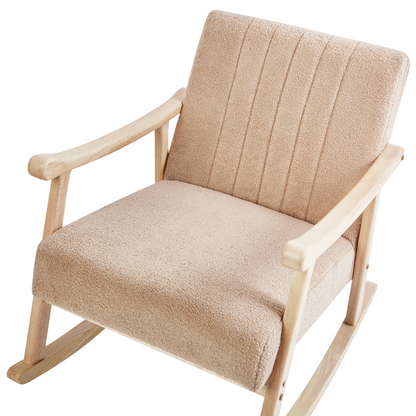 Haven Home Rocking Armchair Beige Boucle Upholstery With Armrests Rubberwood Legs