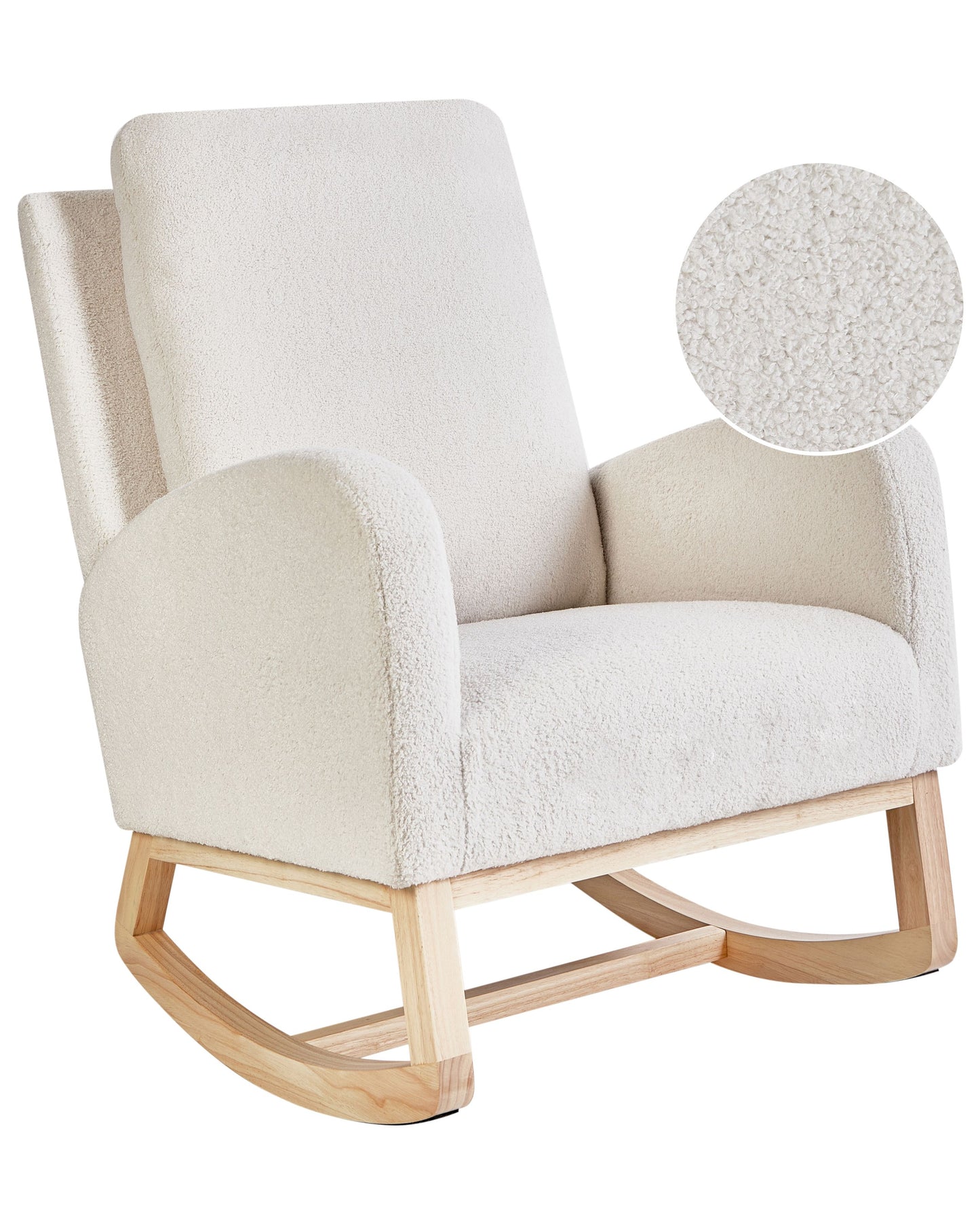 Rocking Chair Off-White Boucle Upholstery Rubberwood Legs