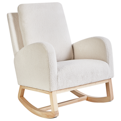 Rocking Chair Off-White Boucle Upholstery Rubberwood Legs