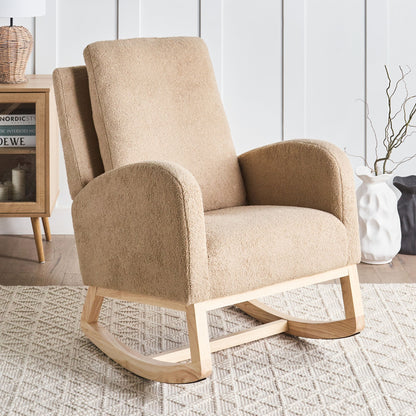 Rocking Chair Beige Boucle Upholstery Rubberwood Armrests