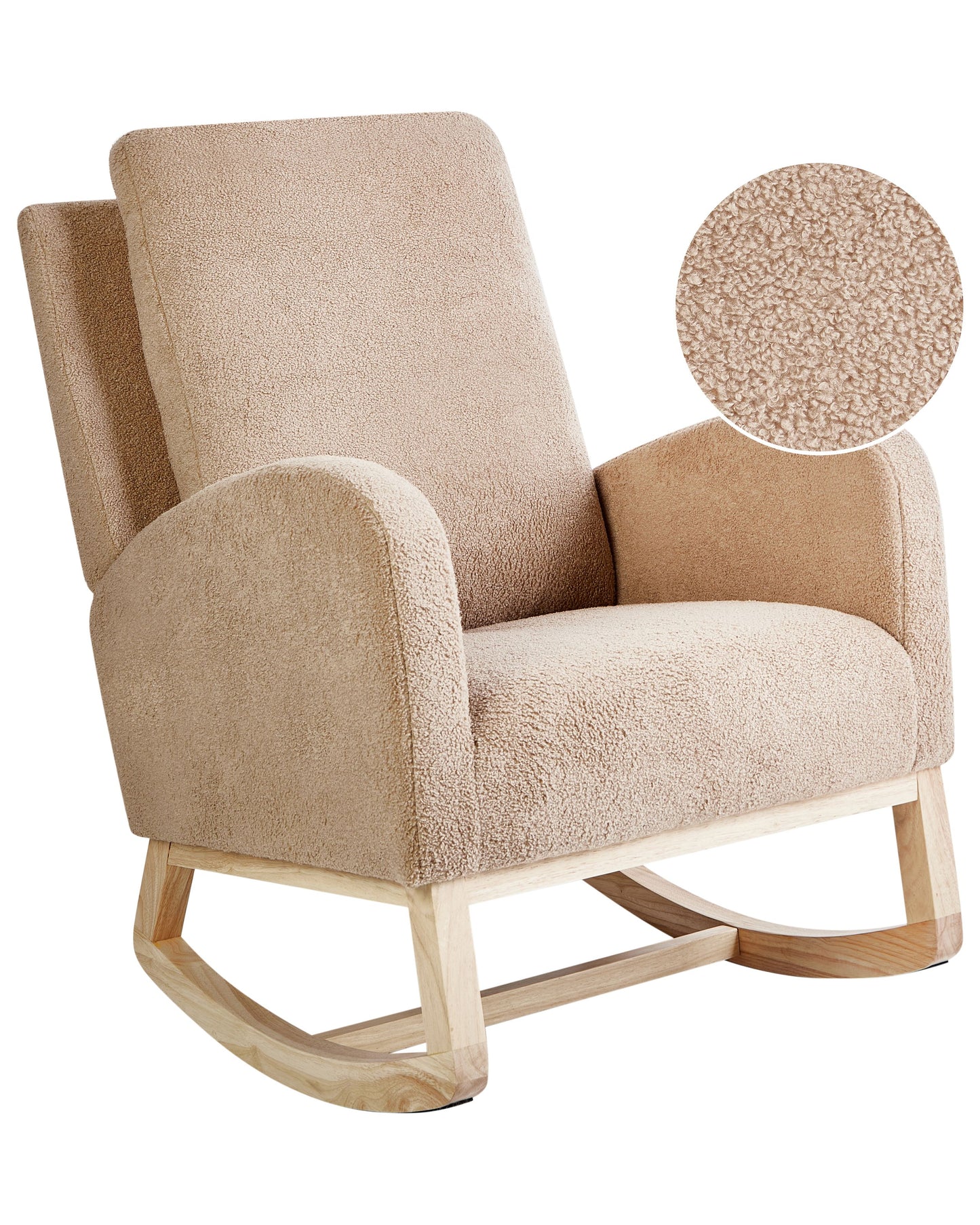 Rocking Chair Beige Boucle Upholstery Rubberwood Armrests