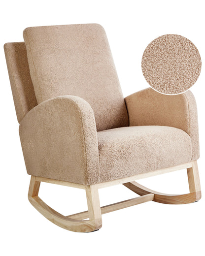 Rocking Chair Beige Boucle Upholstery Rubberwood Armrests