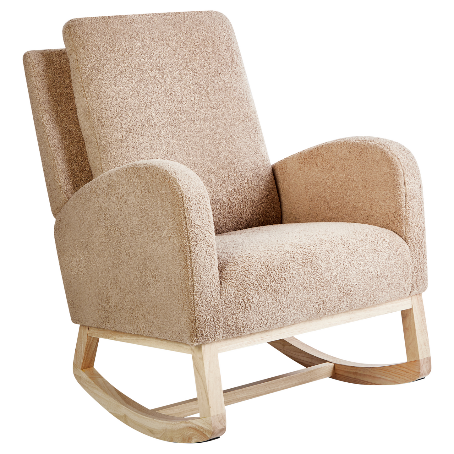 Rocking Chair Beige Boucle Upholstery Rubberwood Armrests