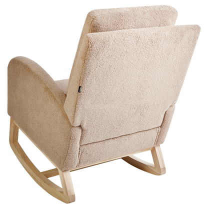 Rocking Chair Beige Boucle Upholstery Rubberwood Armrests