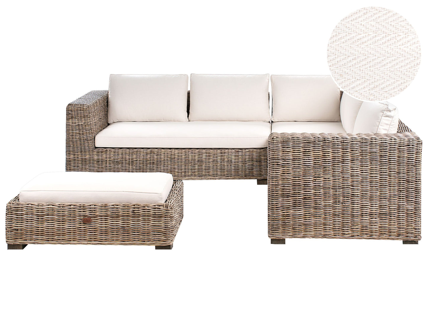 Grey Garden 5 Seater Sofa Set With Natural Rattan Ottoman