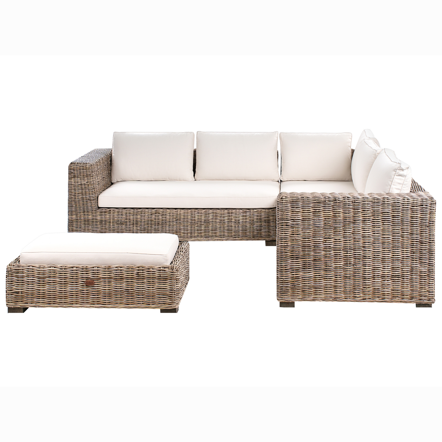 Grey Garden 5 Seater Sofa Set With Natural Rattan Ottoman