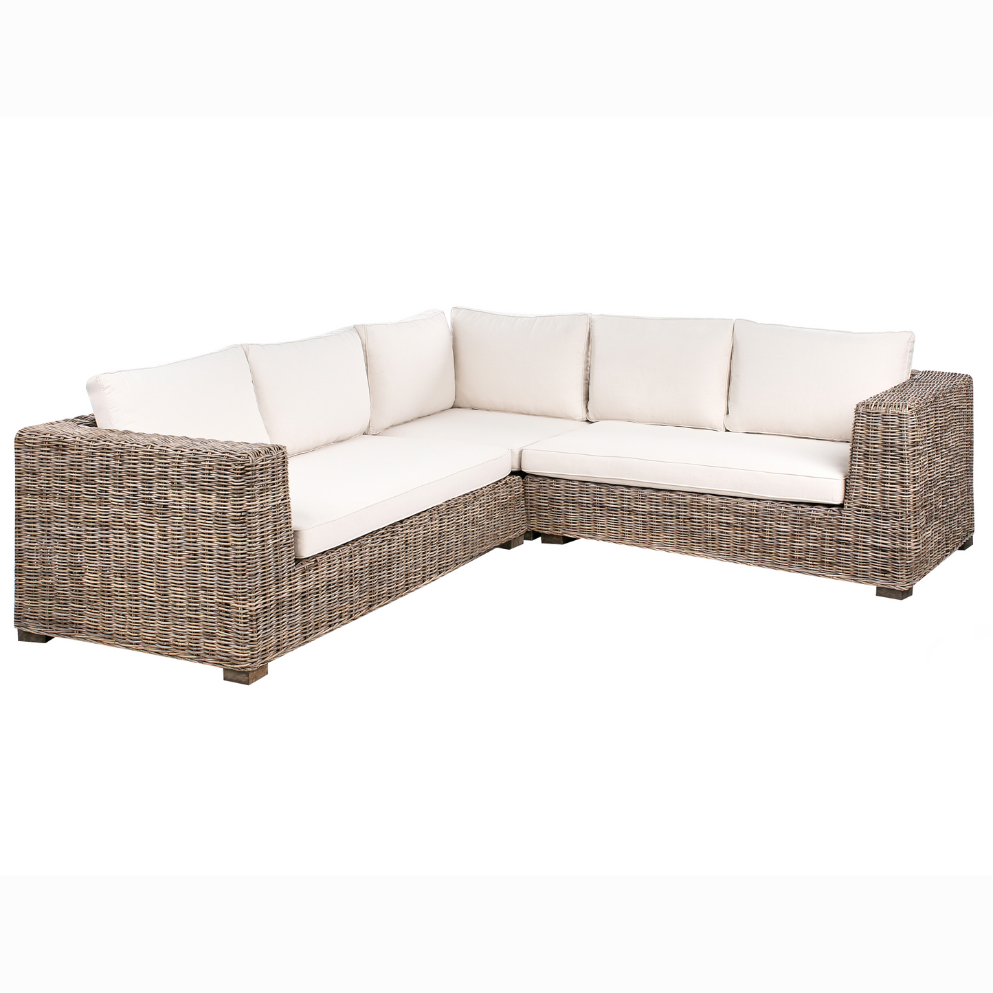 Grey Garden 5 Seater Sofa Set With Natural Rattan Ottoman