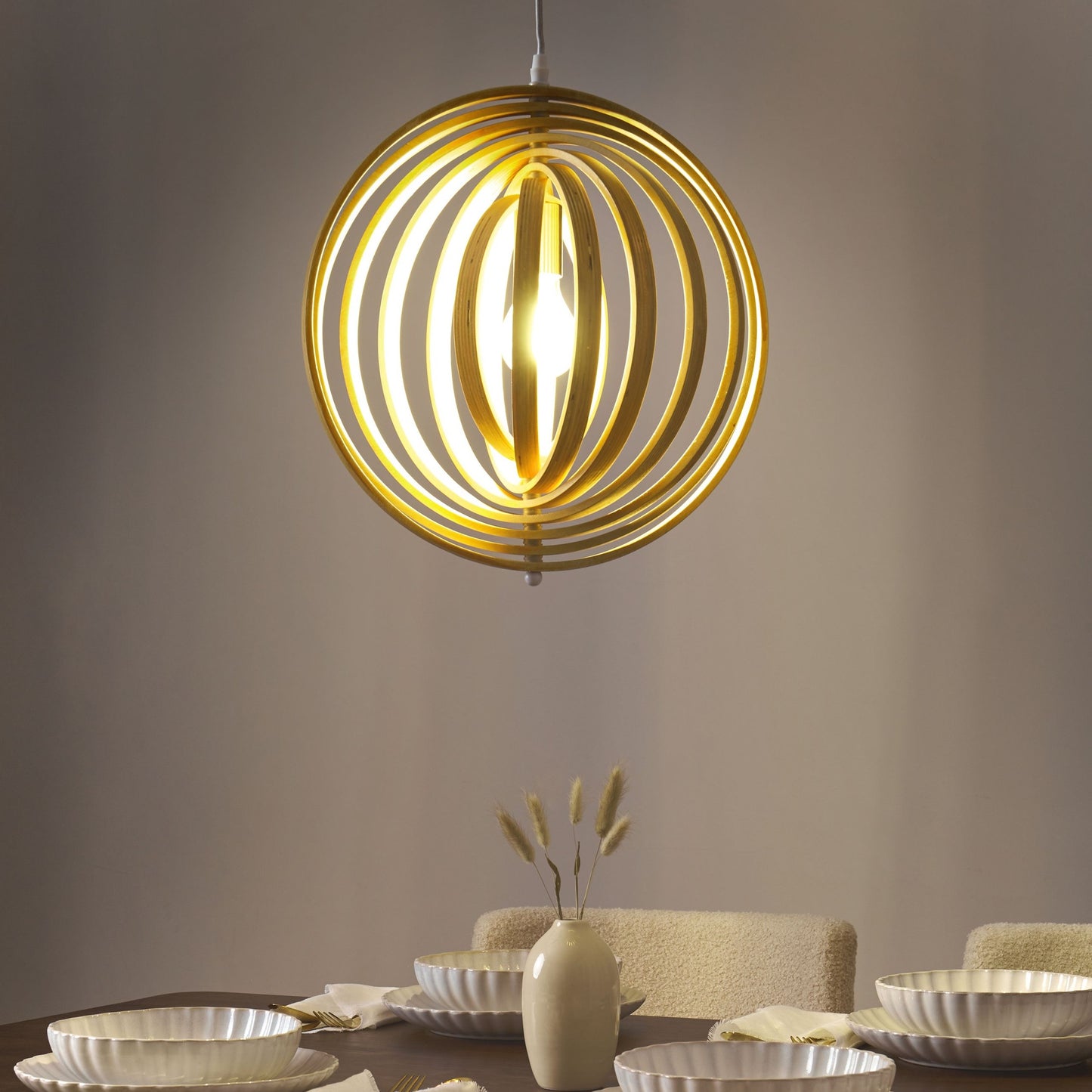Poplar Wood Pendant Lamp Adjustable Shade With Two Settings