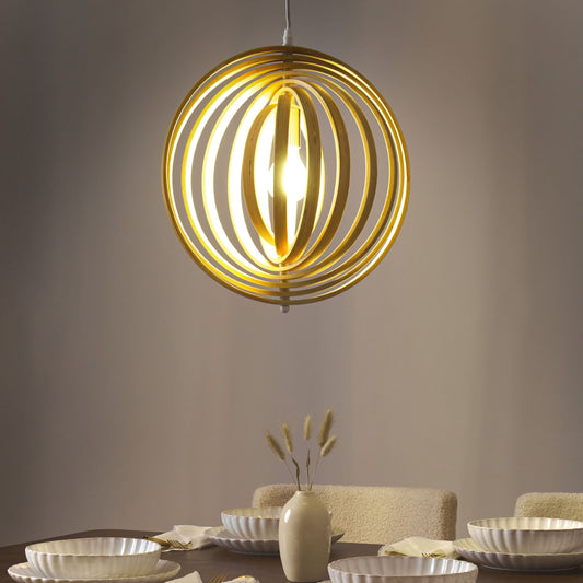 Poplar Wood Pendant Lamp Adjustable Shade With Two Settings