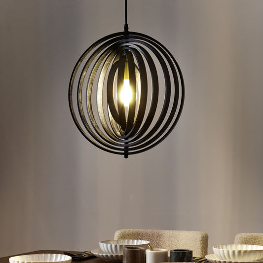 Pendant Lamp Black Poplar Wood Round Adjustable Shade With Two Settings